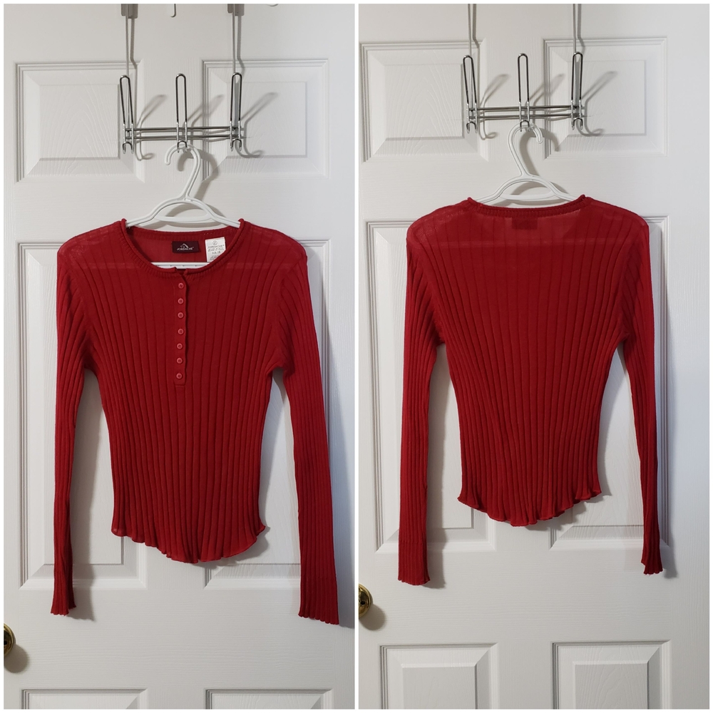 Jordache Red Long Sleeve Fitted Ribbed Blouse